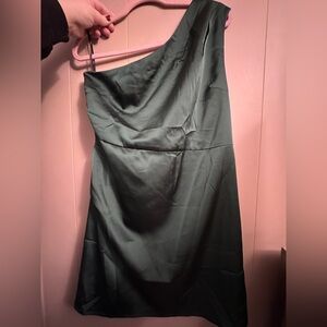 One-Shoulder Dark Green Satin Dress (lulus)
